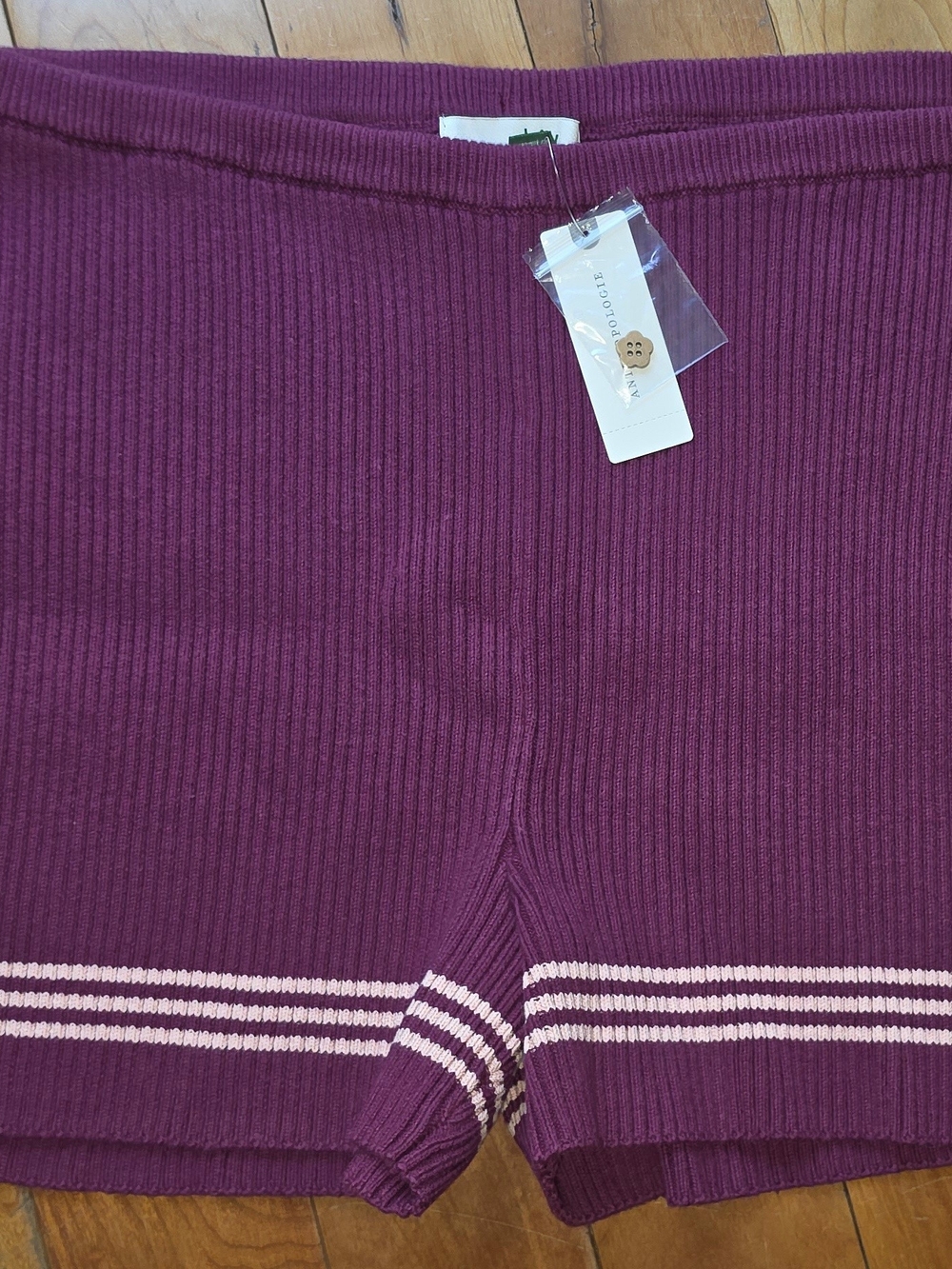Anthropologie NWT Ribbed Knit Women’s Shorts in Berry with Contrast Stripes